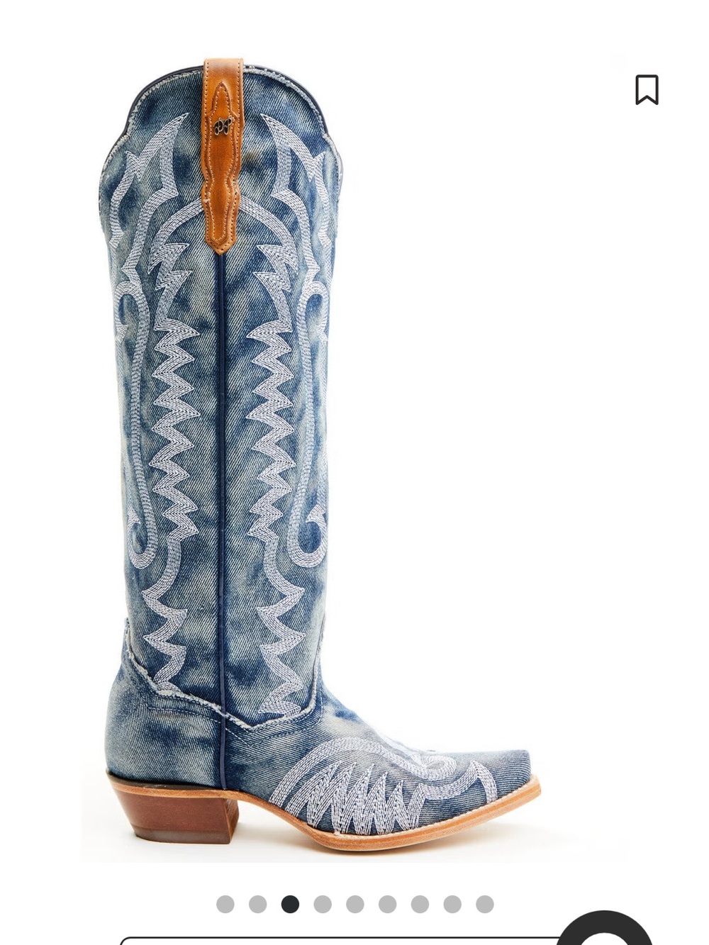 Dan Post Distressed Denim-Blue Embroidered Western Boot with Tan Pull